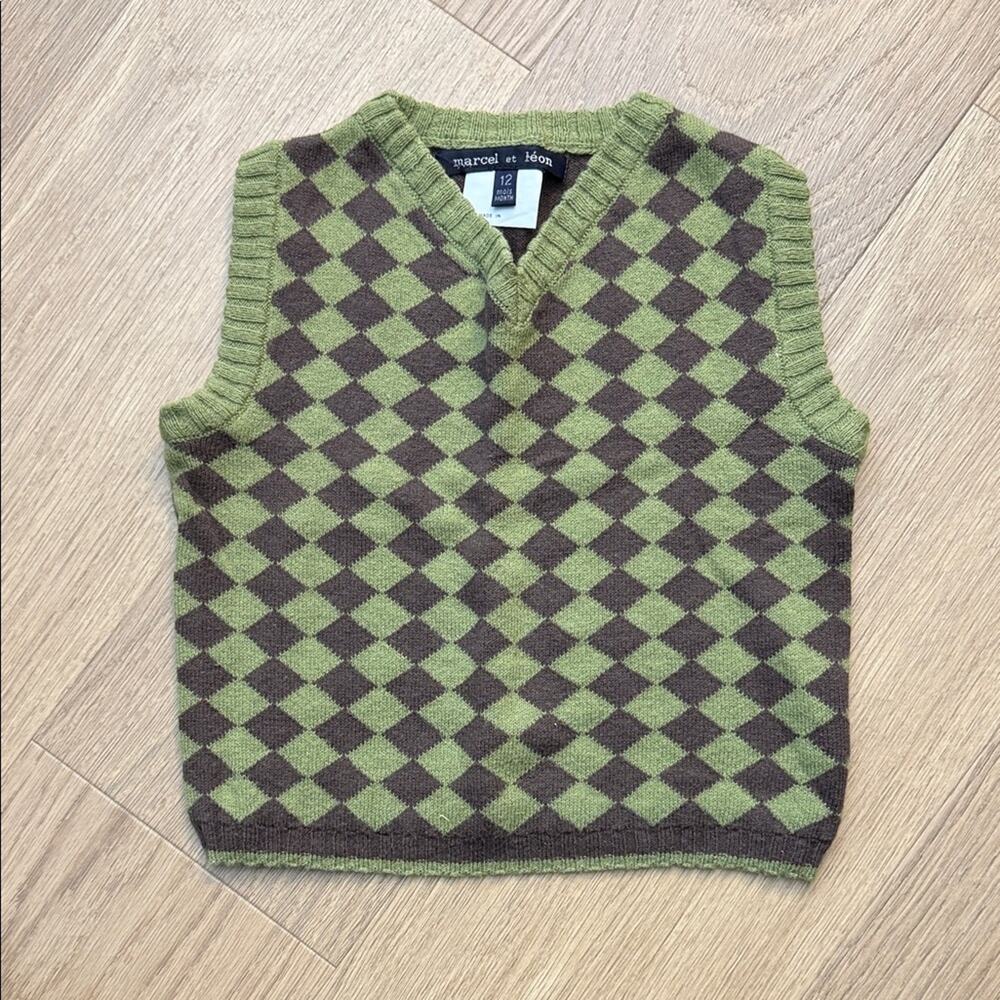 Marcel et Leon Green and Brown Argyle Sweater Vest Size 12 Months